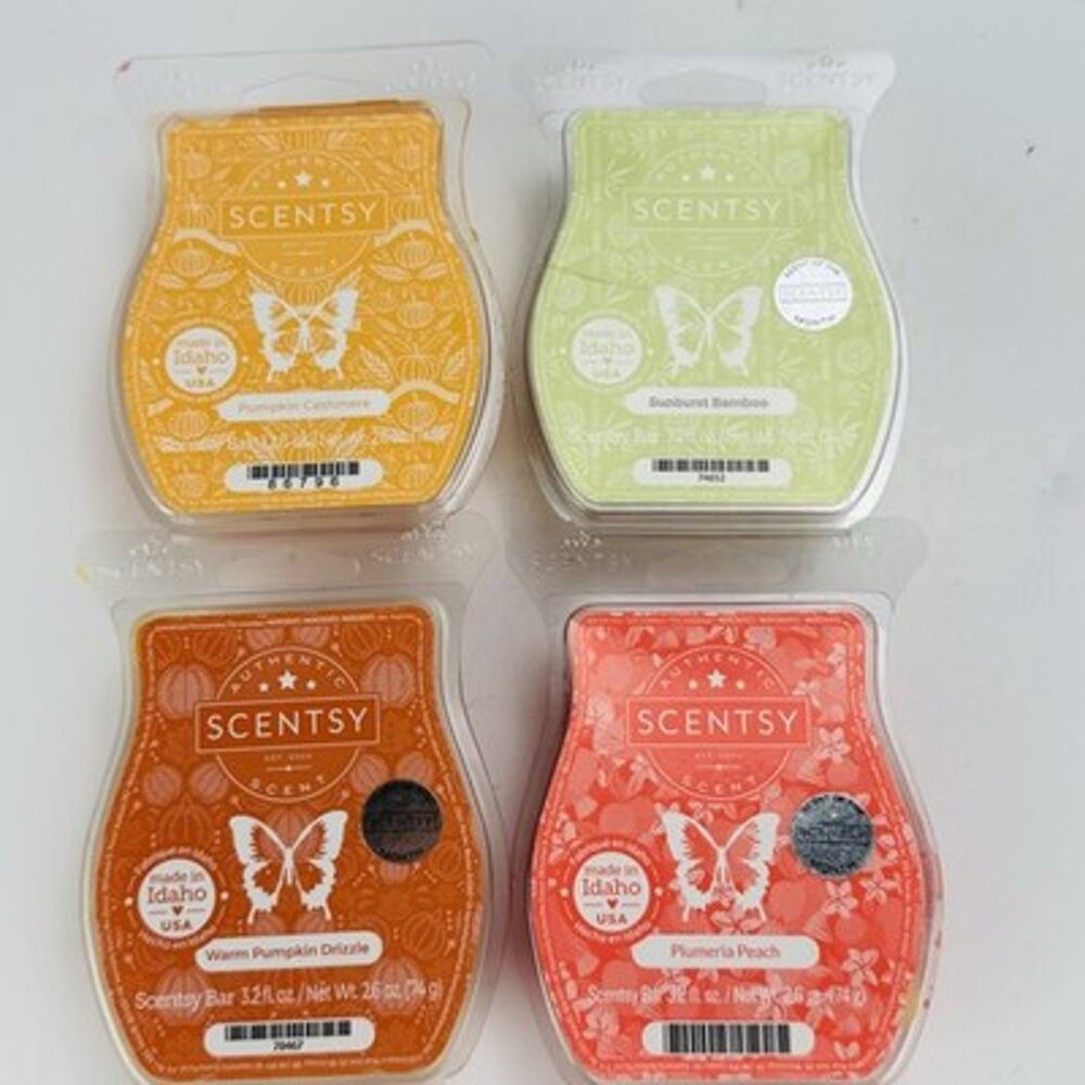 Lot of 4 Scentsy Wax Bars Pumpkin Cashmere Plumeria Peach Bamboo